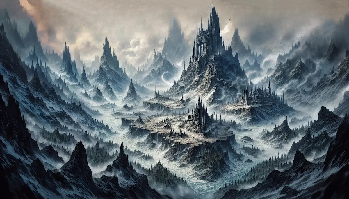 ötunheim est une terre colossale, sauvage et hostile, située aux confins glacés de l’univers. C’est le domaine des jötUNS, les géants, êtres primordiaux aussi anciens que le cosmos lui-même. Leur monde n’est ni paisible ni accueillant : c’est un royaume de démesure, où la nature s’impose dans toute sa brutalité, écrasant ceux qui osent s’y aventurer.